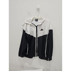 Nike Jacket Women's SZ 2X Black White Windrunner Hooded Color block Zipper Up